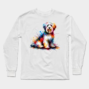 Vibrant Dandie Dinmont Terrier in Splash Art Long Sleeve T-Shirt